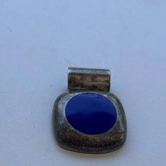 Sterling Silver 925 Blue Lapis Lazuli Square Pendant TC113 Signed Mexico - Picture 5 of 10
